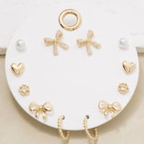 Full Display Pad Studs And Hoops Earrings Set - Gold