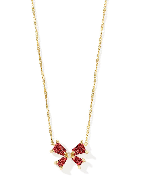 Kendra Scott Blair Bow Small Pendant Necklace - Gold Bright Red Drusy