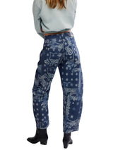 Free People Good Luck Printed Barrel Jeans - Navy Bandana