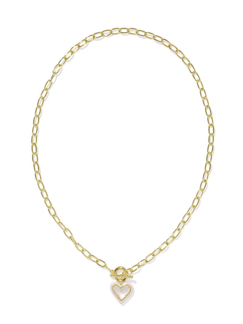 Ari Heart Enamel Frame Link And Chain Necklace - Gold Ivory MOP