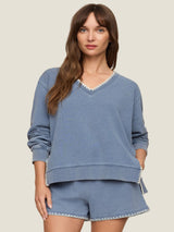 Z Supply Cam Knit Denim Whipstitch Top - Indigo
