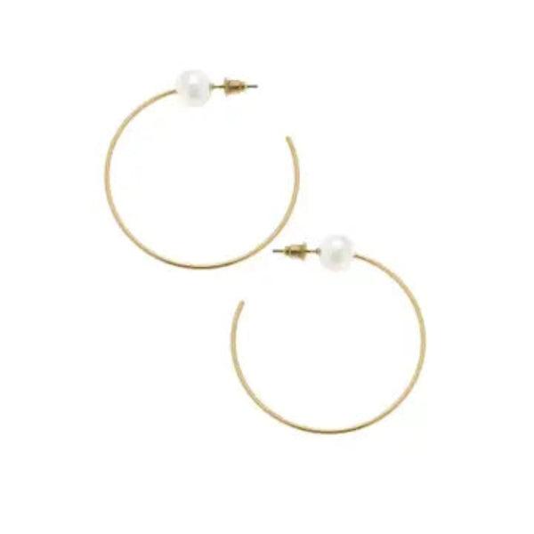 Blossom Pearl Hoop Earrings - Gold