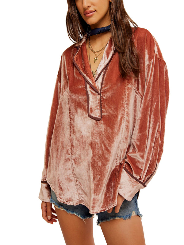 Free People Luxy Velvet Solid Top - Cedar Wood