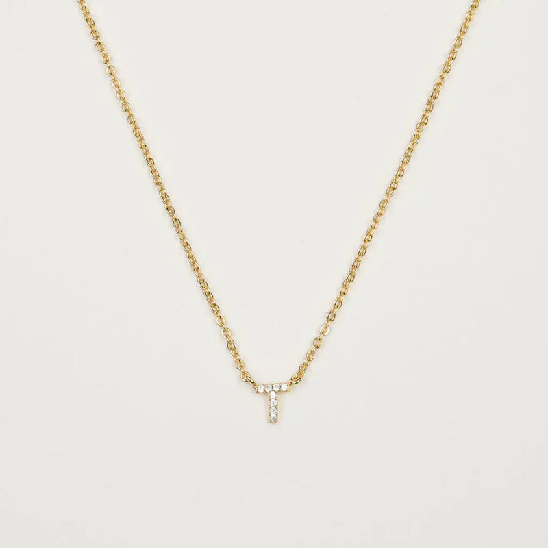 Dainty Shiny Gold Initial Necklace - T
