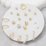 Full Display Pad Studs And Hoops Earrings Set - Gold