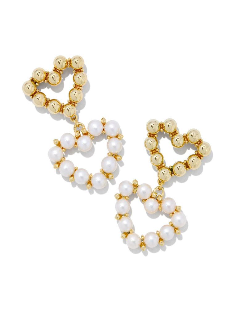 Kendra Scott Ashton Heart Drop Earrings - Gold White Pearl