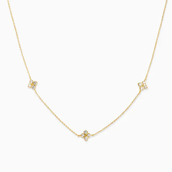 Dainty Pave Clover Station Necklace - Gold