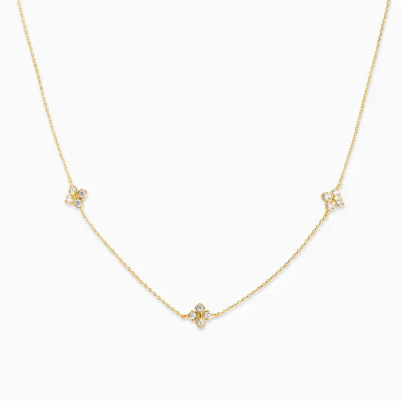 Dainty Pave Clover Station Necklace - Gold