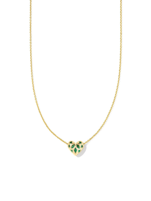 Kendra Scott Holland Heart Pendant Necklace - Gold Green Crystal