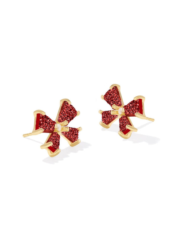 Kendra Scott Blair Bow Small Stud Earrings - Gold Bright Red Drusy