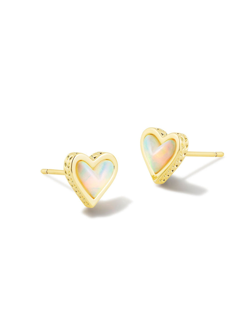 Kendra Scott Framed Ari Heart Stud Earrings -  Gold White Opalescent