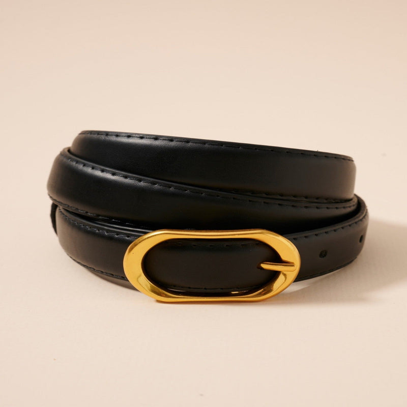 Gold Metal Leather Belt - Black