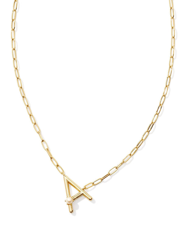 Kendra Scott Pearl Letter Short Pendent - Gold White Pearl