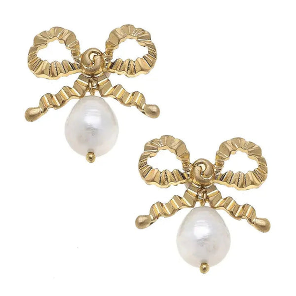 Kate Bow Pearl Drop Earrings - Gold