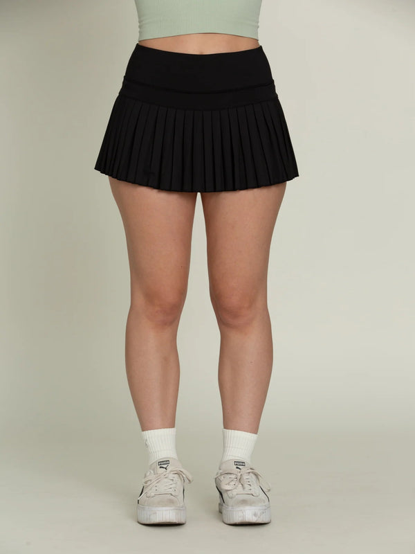 Gold Hinge Pleated Tennis Skirt - Black