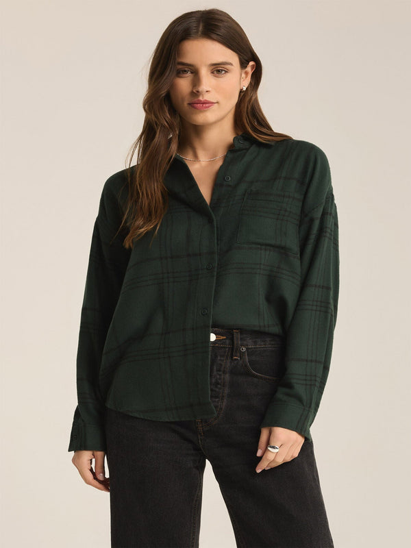 Z Supply River Plaid Button Up - Cyprus Green