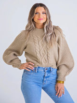 Karlie Cable Knit Mock Sweater - Oatmeal