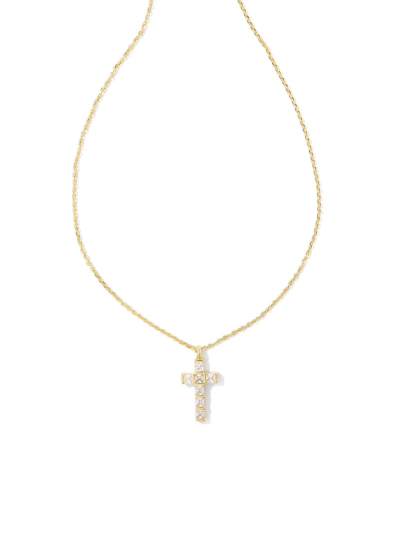 Kendra Scott Gracie Cross Pendant Necklace - Gold White CZ