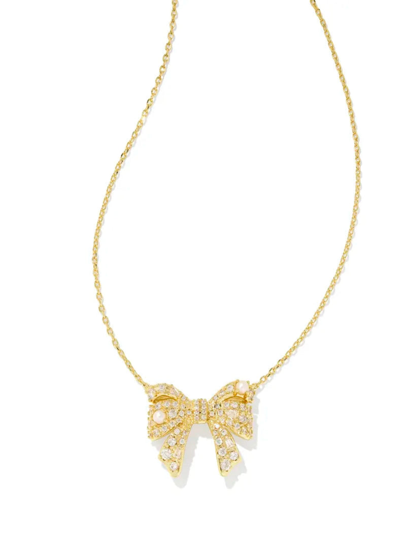 Kendra Scott Krista Bow Short Pendant Necklace - Gold White Mix