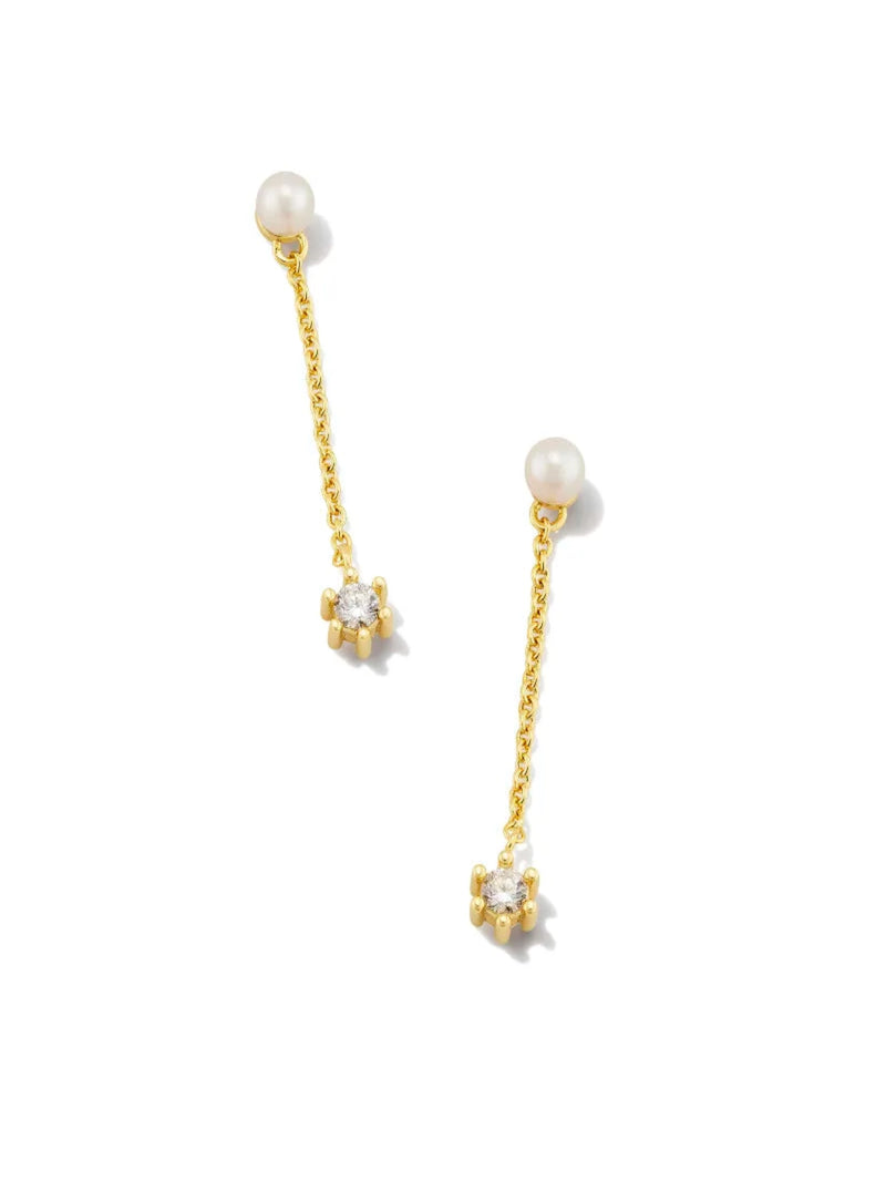 Kendra Scott Leighton Gold Pearl Linear Earrings - White Pearl
