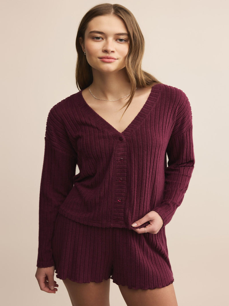 Z Supply Mara Rib Cardigan - Merlot