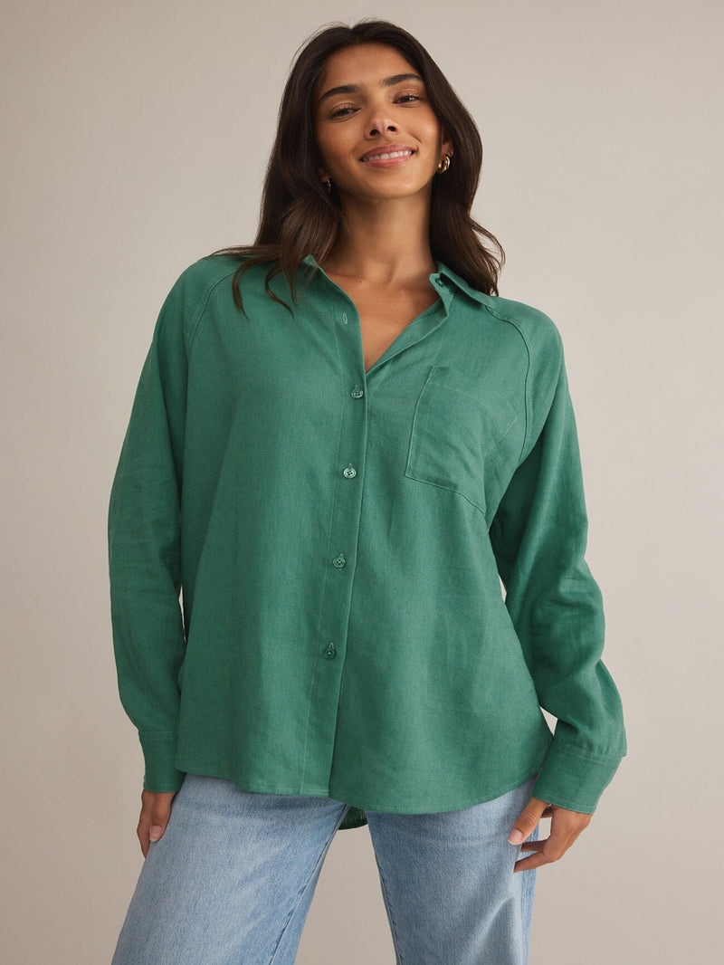 Z Supply The Perfect Linen Top - Botanical Green