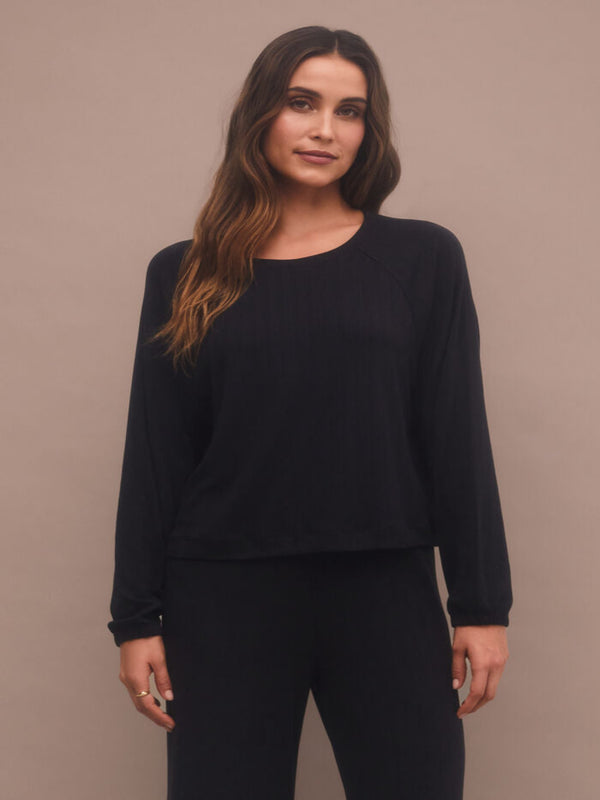 Z Supply Gemma Pointelle Long Sleeve Top - Black