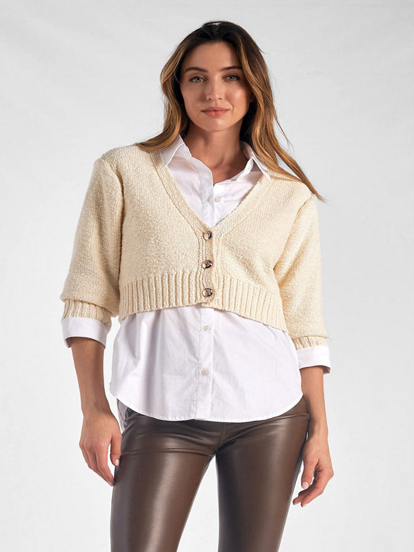 Elan Crop Sweater Combo - Off White