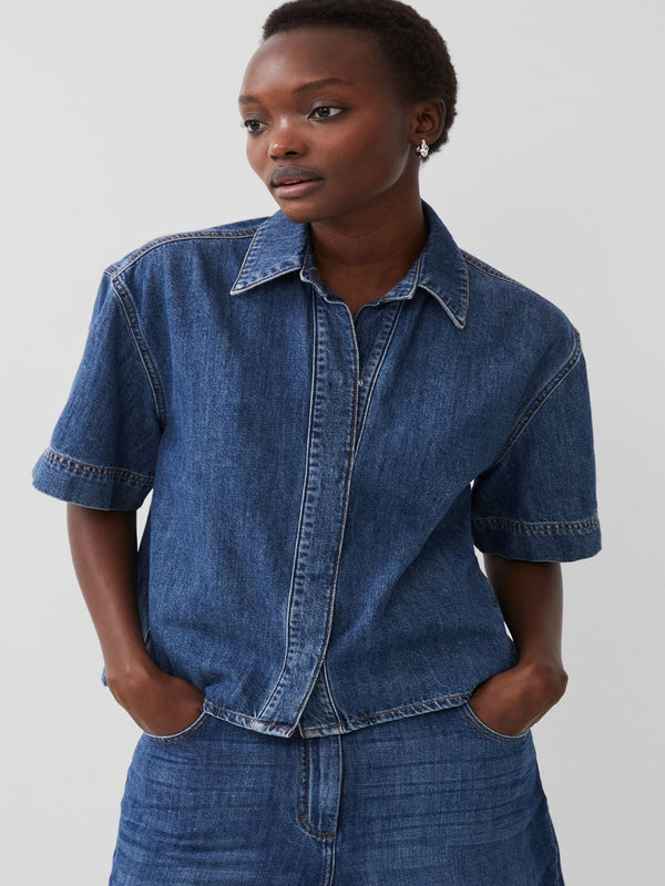 French Connection Finely Denim Top - Vintage Blue