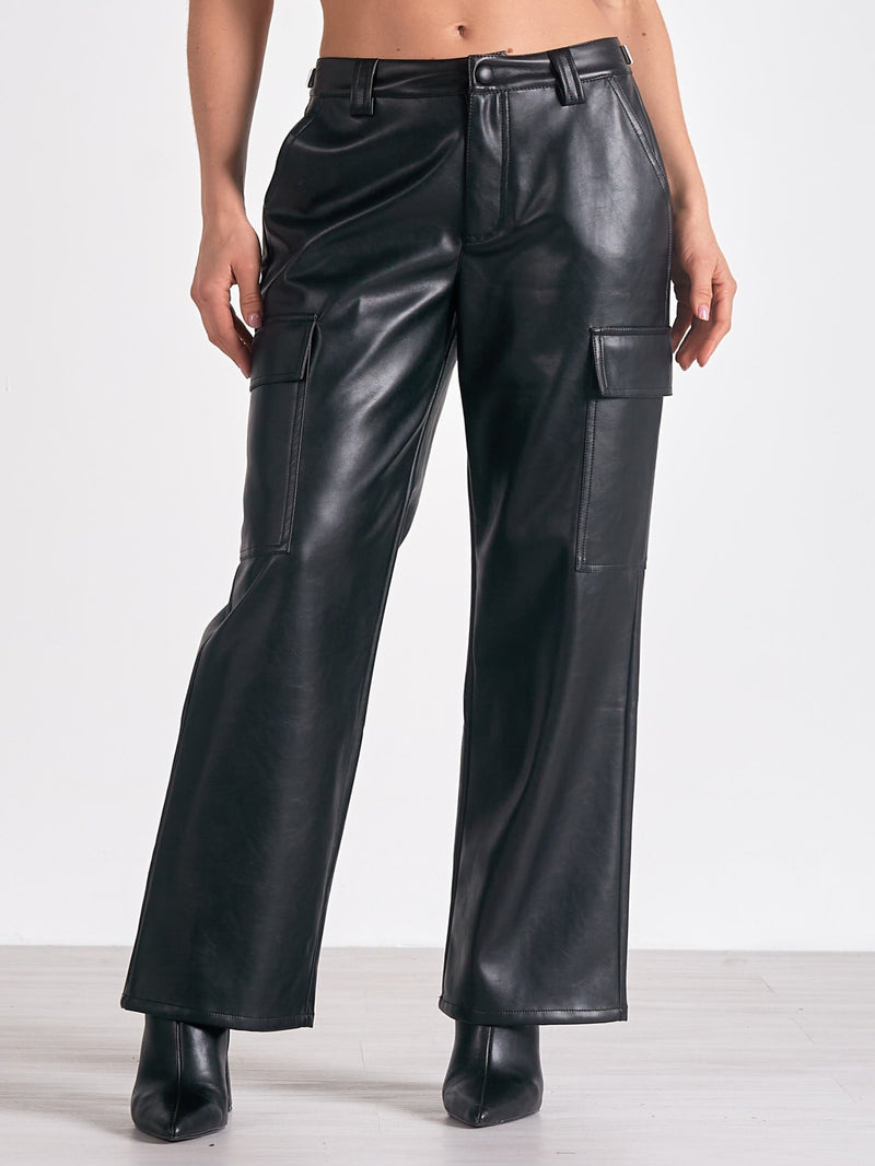 Elan Cargo Leather Pants - Black