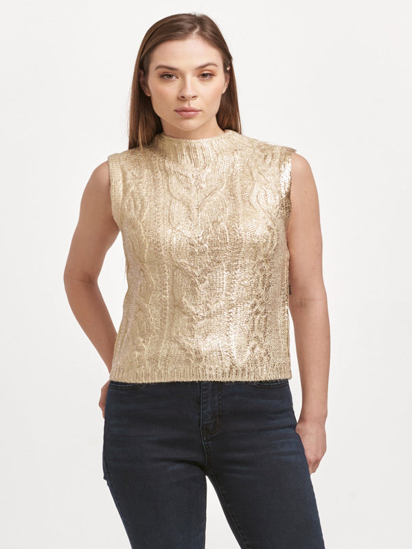 Dear John Tatiana Sleeveless Crew Neck Sweater - Ivory/Rose Gold