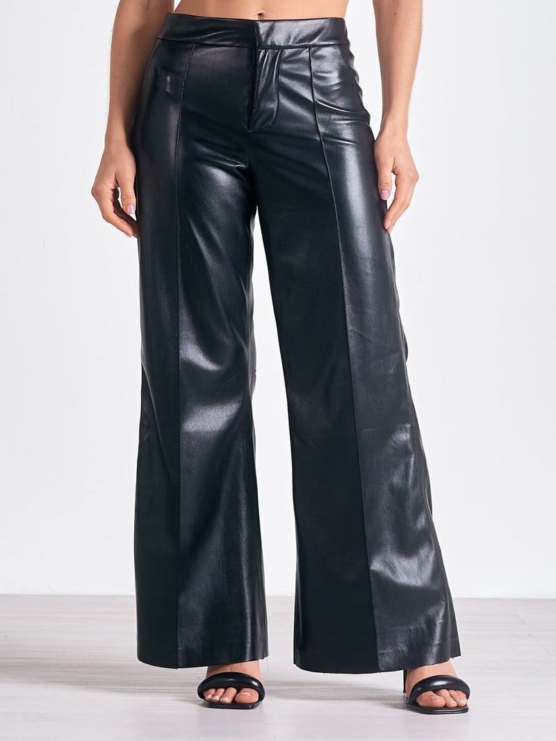 Elan Sleek Shadows High Waist Leather Pants - Black