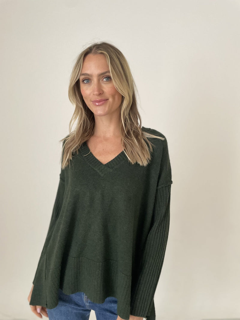 Six/Fifty Oversized Ribbed Sweater - Hunter Green