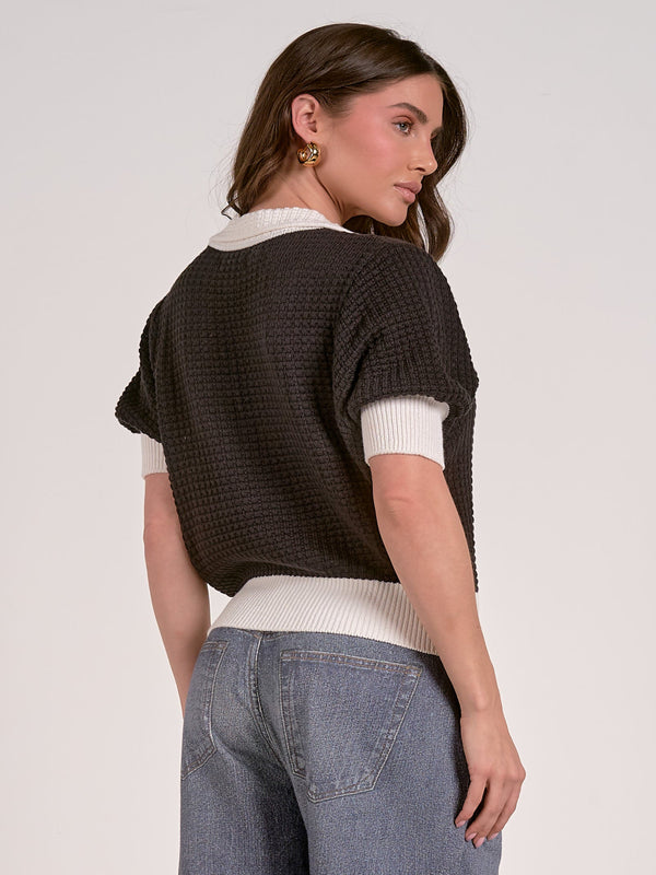 Elan Collared Sweater - Black/White