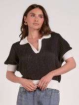 Elan Collared Sweater - Black/White