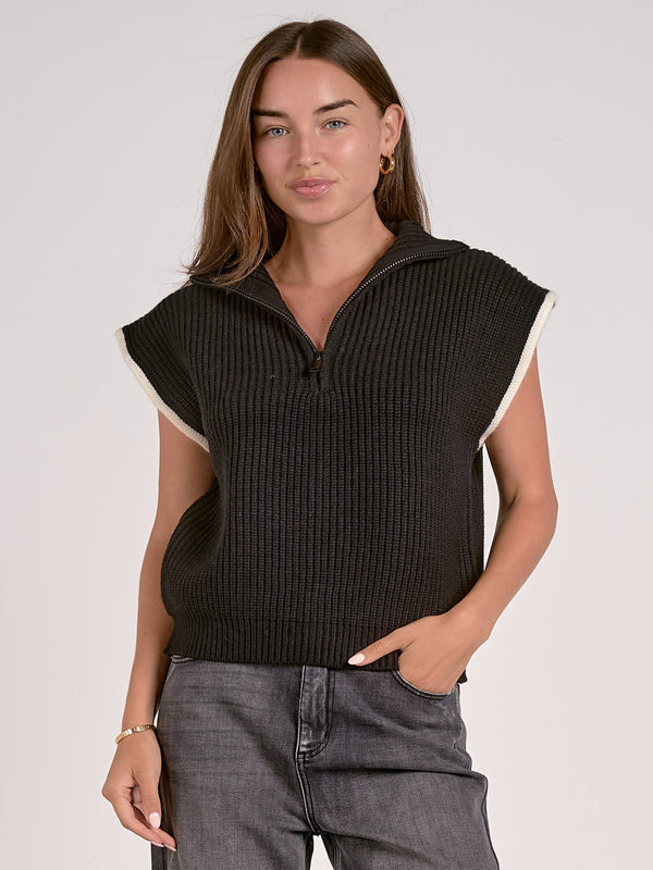 Elan Sleeveless Half Zip Sweater - Black/White