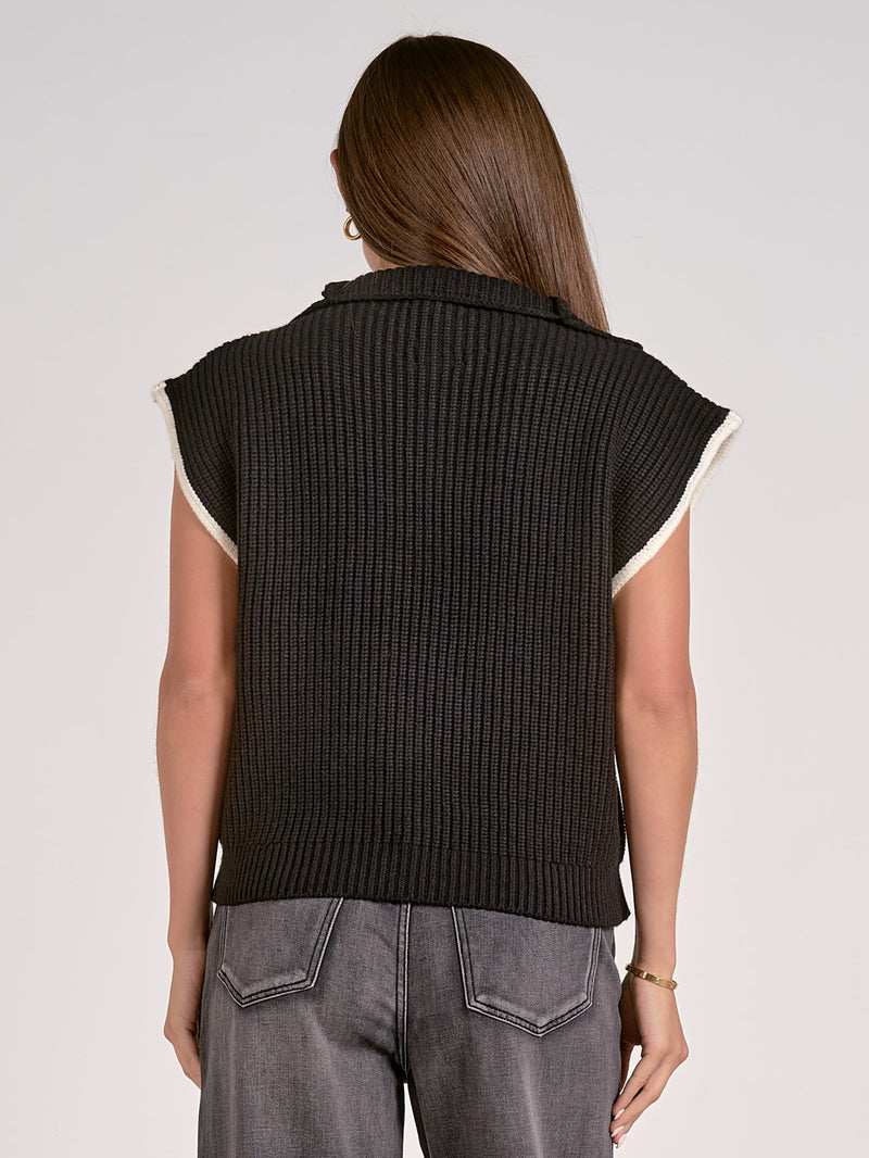 Elan Sleeveless Half Zip Sweater - Black/White