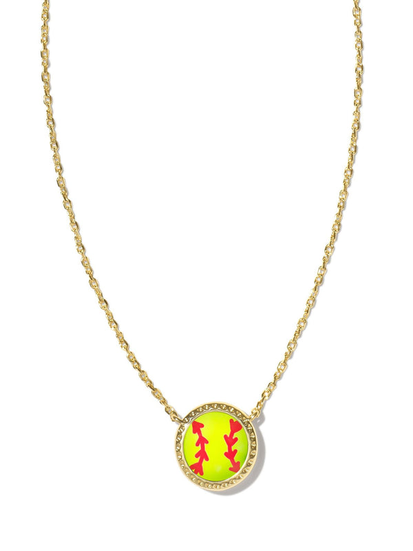 Kendra Scott Softball Short Pendant Necklace - Gold Chartreuse Magnesite