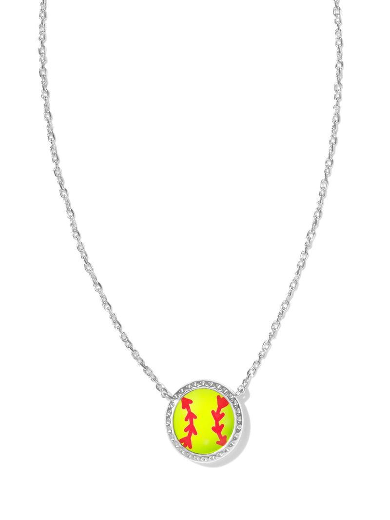 Kendra Scott Softball Short Pendant Necklace - Silver Chartreuse Magnesite