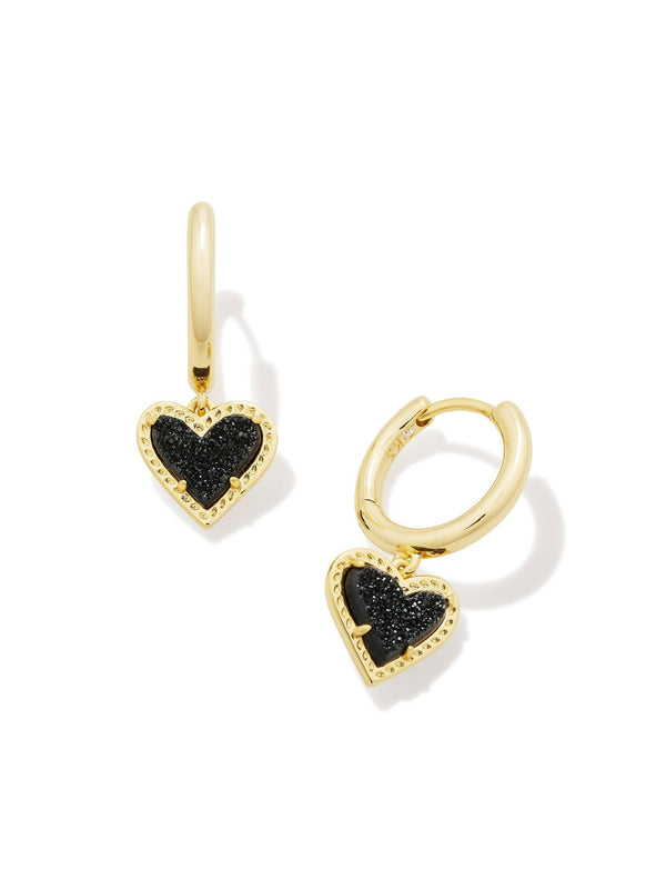 Kendra Scott Ari Heart Huggie Earrings - Gold Black Drusy