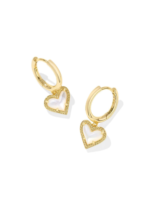 Kendra Scott Ari Heart Huggie Earrings - Gold Ivory MOP