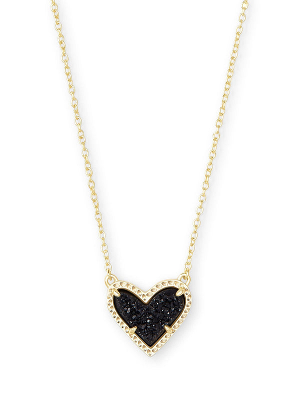 Kendra Scott Ari Heart Short Pendant Necklace - Gold Black Drusy