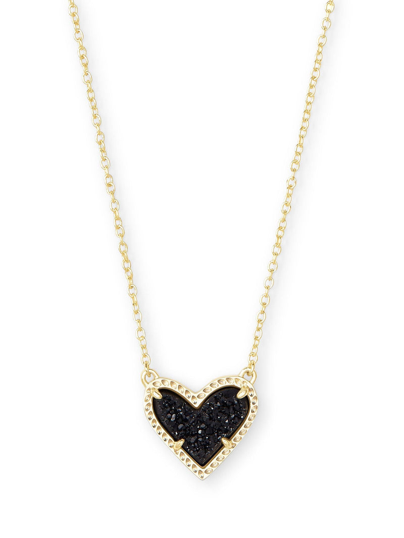 Kendra Scott Ari Heart Short Pendant Necklace - Gold Black Drusy