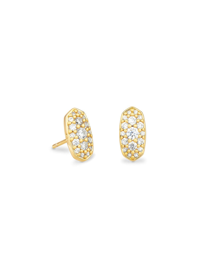 Kendra Scott Grayson Crystal Stud Earrings - Gold Metal White CZ