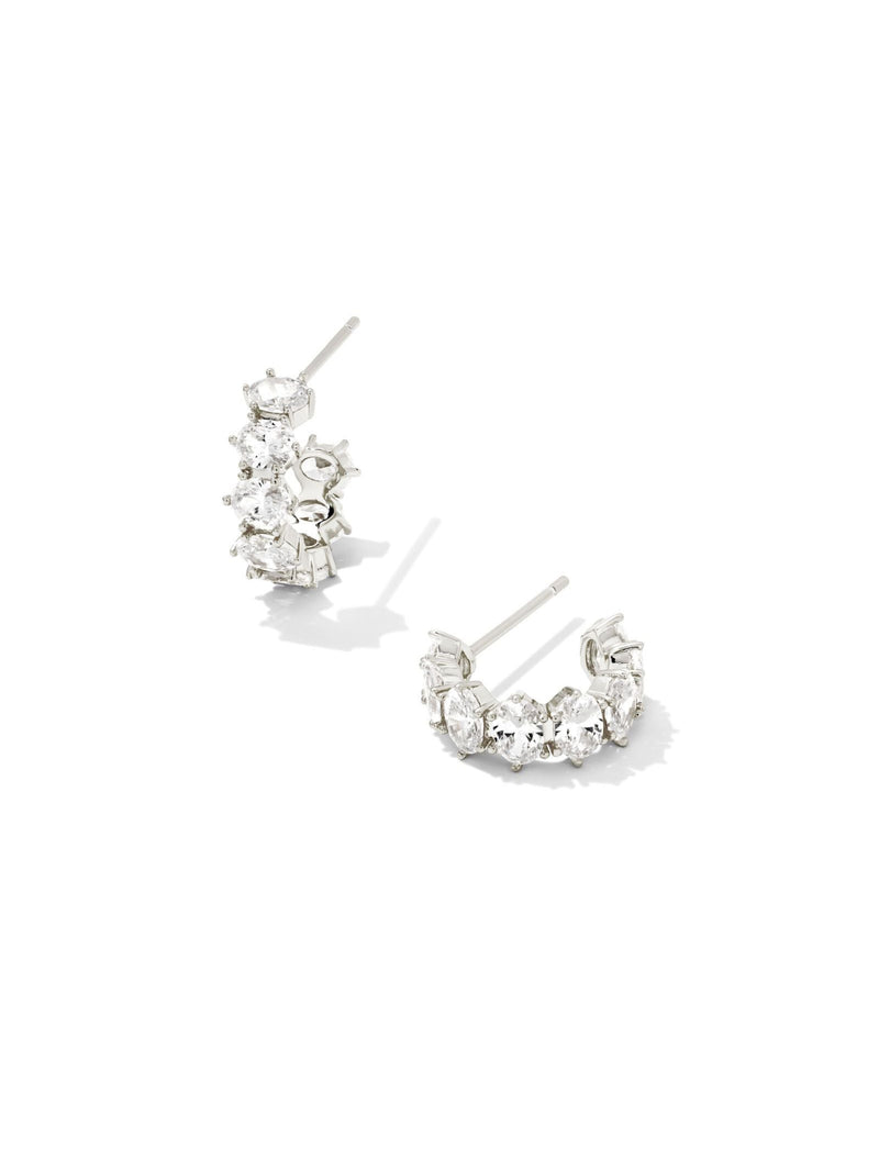 Kendra Scott Cailin Crystal Huggie Earrings - Rhodium Metal White CZ