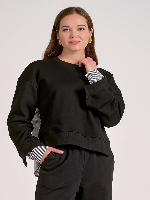 Elan Mixed Media Top - Black/Stripe