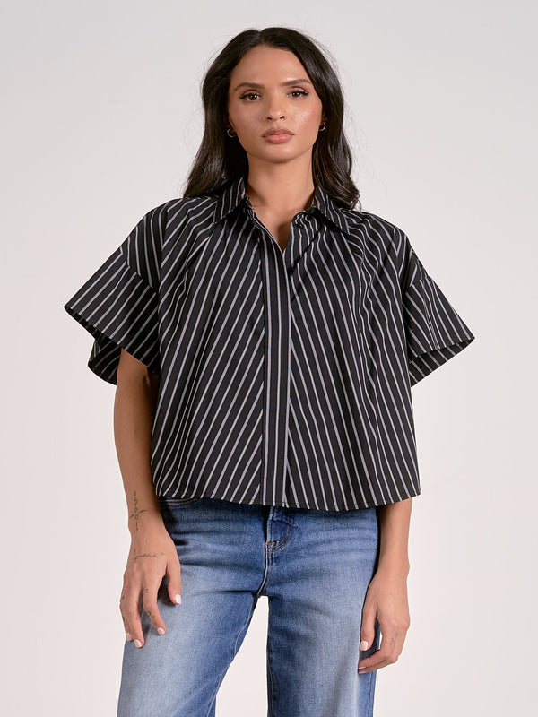 Elan Striped Accent Top - Black
