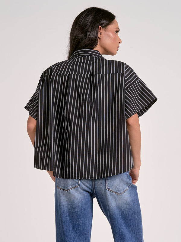 Elan Striped Accent Top - Black