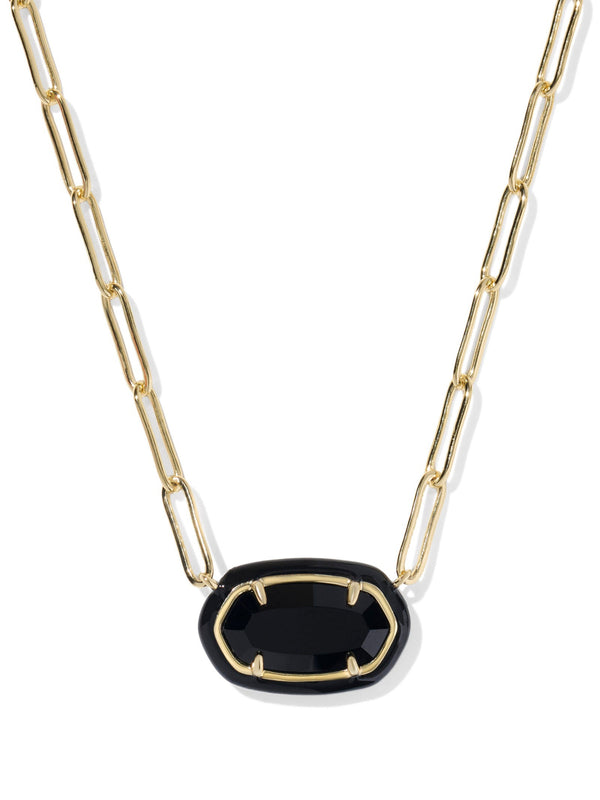 Kendra Scott Elisa Frame Enamel Paperclip Necklace - Gold Black Agate