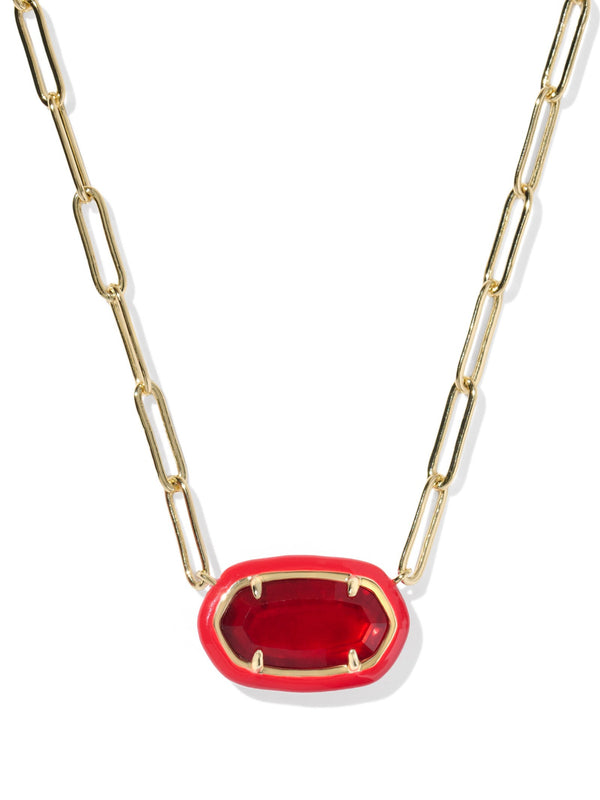 Kendra Scott Elisa Frame Enamel Paperclip Necklace - Gold Red Illusion